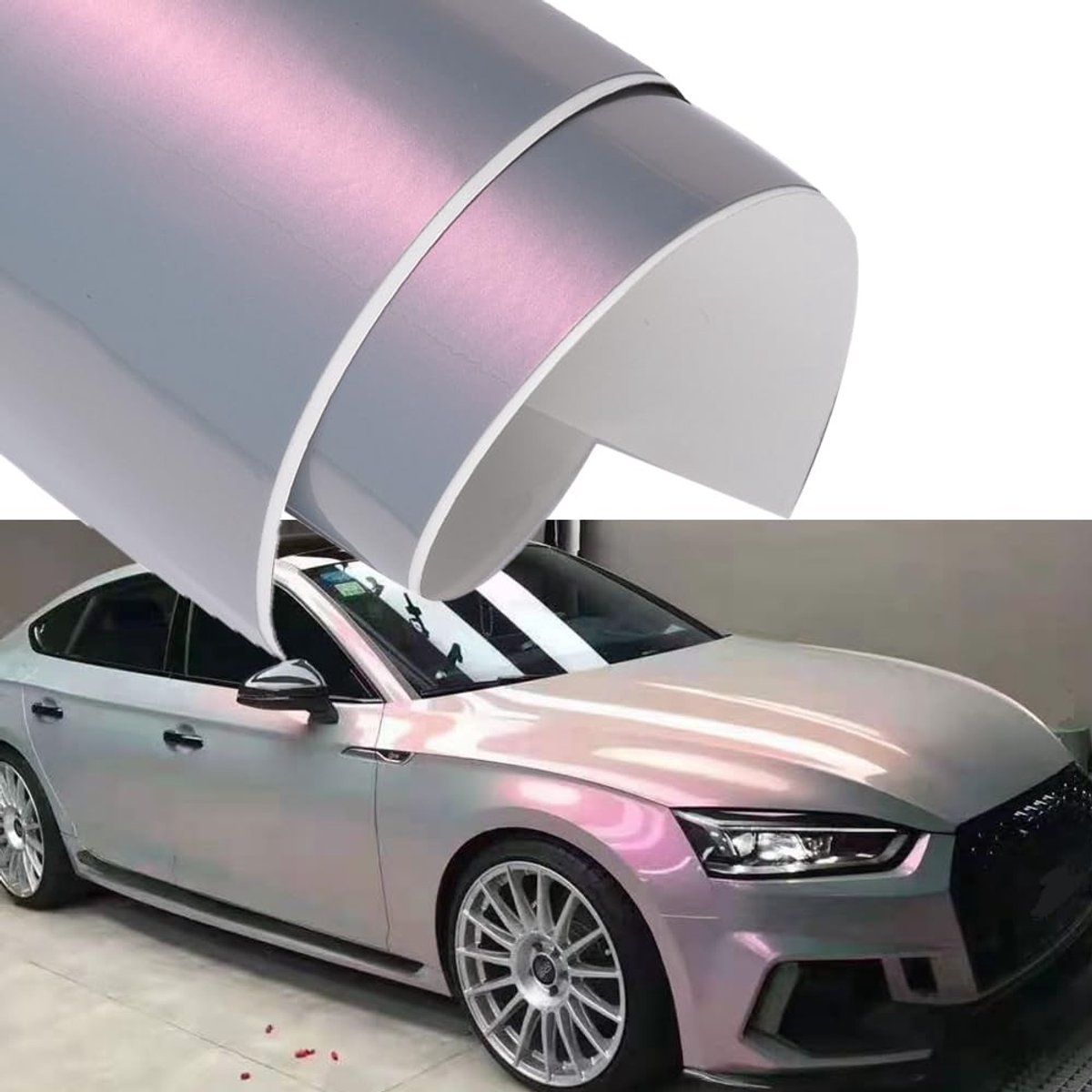 Dailygoods- Autofolie Kameleon-effect - Glanzend Roze/Grijs - Car Wrapping Folie - Zelfklevend - Waterdicht - Luchtkanalen (75 x 152 cm) - Wrappingfolie