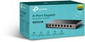 TP-Link TL-SG108E 8-poorts Gigabit Easy Smart Switch in de verpakking, met logo's en functies.