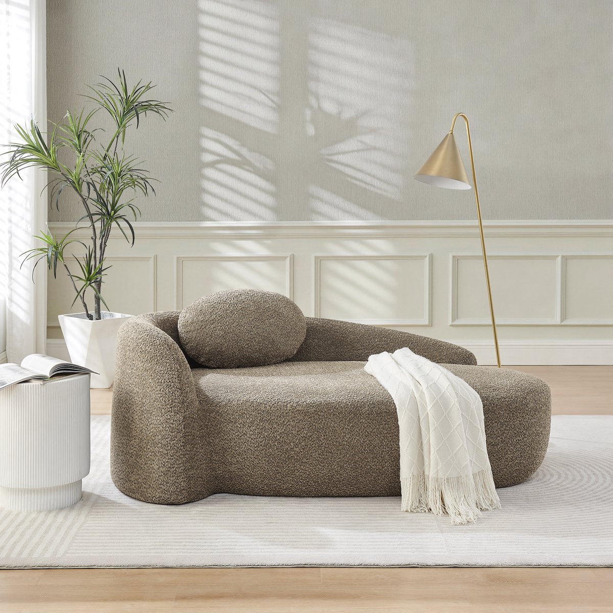 FloraGrace Zitbank 170 x 96 x 62 cm - 1-Zits Teddy Sofa Met Kussen En Zachte Schuimvulling - Voor Woonkamer Slaapkamer Of Studio - Teddy - Bruin