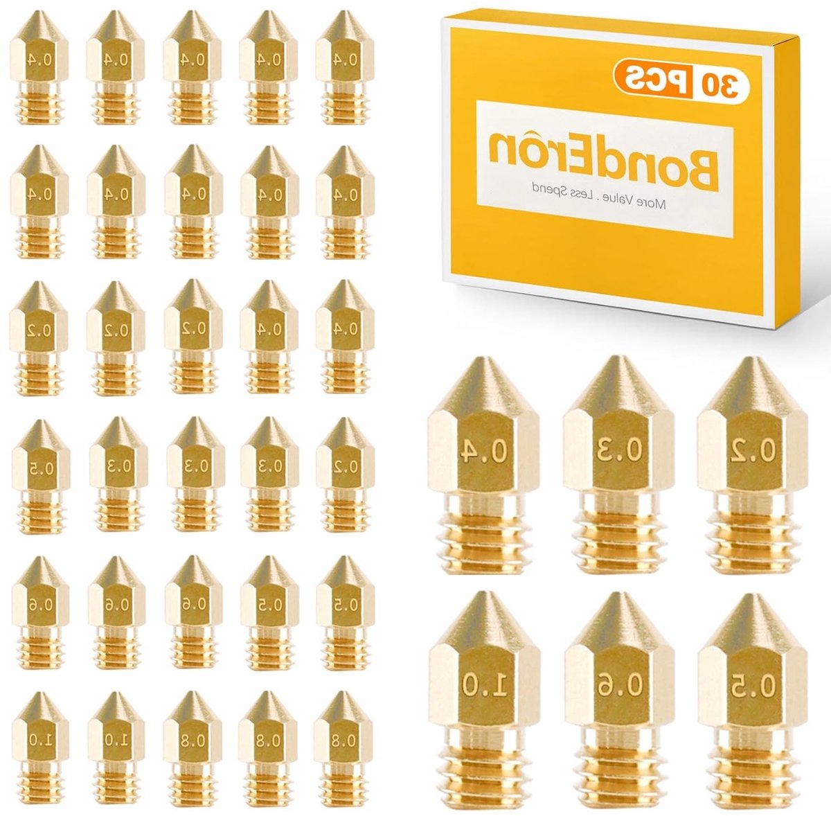 30-delige 3D Printer Mondstuk Set van Messing en RVS, Maten 0.2-1.0mm, Geschikt voor Ender 3 V2 Pro en CR-10 Series, Ideaal voor Precisieprinten en Verbeterde Filamentdoorvoer