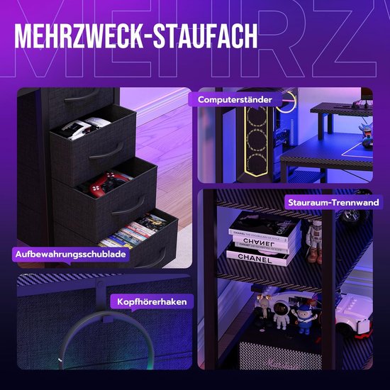 Gamen Bureau - Computer Tafel - Comfortabel Spelen - Geïntegreerde Stroomvoorziening - 130x50 cm - Zwart — afbeelding 3