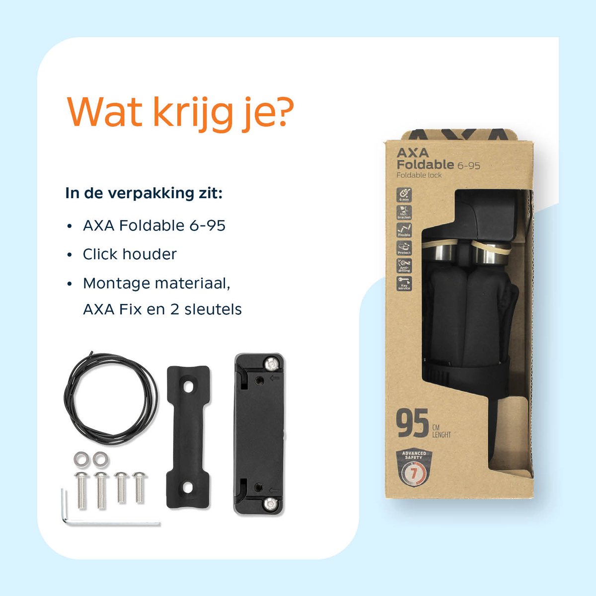 AXA Foldable 6-95 Vouwslot – Slot voor fiets, racefiets, mountainbike – Fietsslot met houder en Sleutelservice – Stalen schakels – 95 cm – foto 2