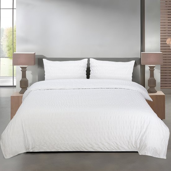 PHLOX Dekbedovertrek Seersucker Deluxe - 100% Katoensatijn - Tweepersoons 200x200/220 cm + 2 Kussenslopen - Ademend & Huidvriendelijk - Wit — afbeelding 4