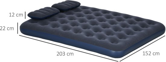 Luchtbed voor 2 personen, met handpomp, zacht en duurzaam, 203 x 152 x 22 cm, blauw — afbeelding 4