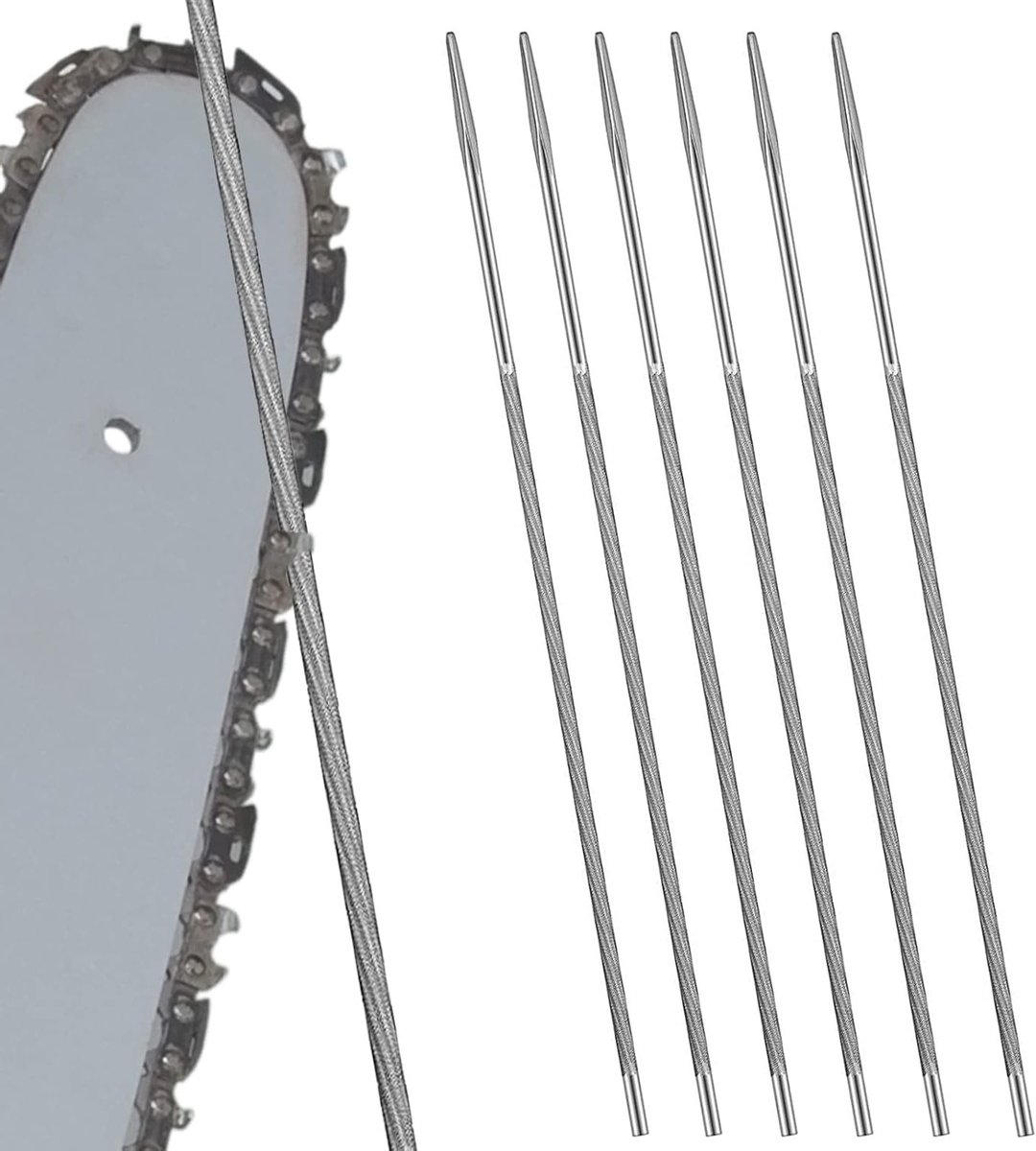 Ronde Schuurvijlen voor Kettingzagen, 4 mm, Set van 6 voor het Repareren en Scherpen van Zaagkettingen, Ideaal voor Tuinmachines en Tuinonderhoud, Professionele Slijpgereedschappen