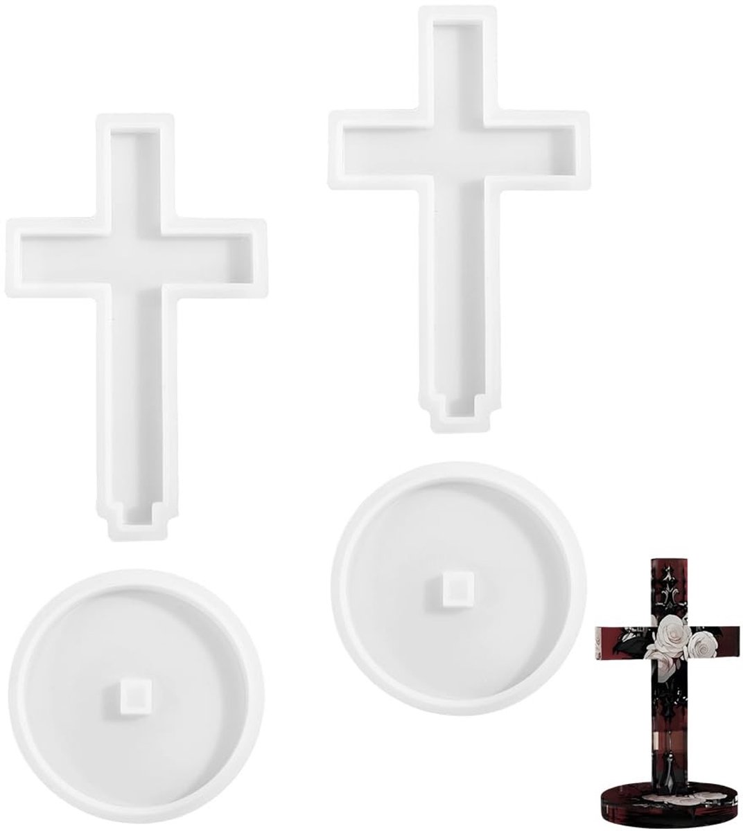 Dailygoods- Siliconen Vorm - 2 Zakjes Wit - Kruisvorm met Sokkel - 137 mm Lengte - Flexibel en Duurzaam - Voor Doe-Het-Zelf Decoratie
