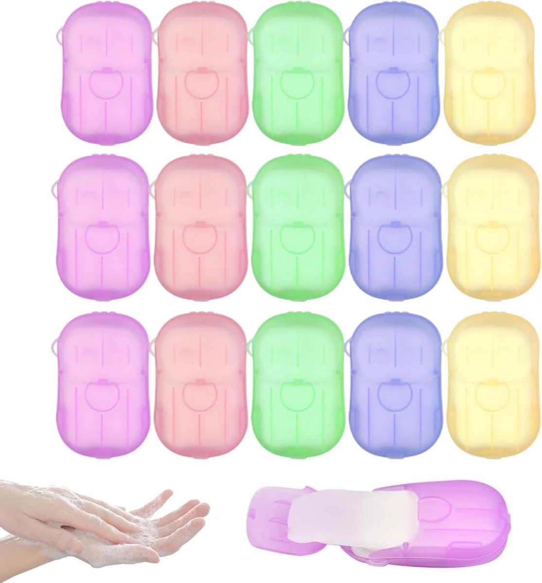 300 Wegwerp Papier Zeepvellen | 15 Stuks Mini Draagbare Zeepdoosjes | 20 Vellen Per Doos | Hygiënische Reiszeep | Voor Reizen Kamperen Buiten En Kantoor | Eenvoudig Te Gebruiken | Geen Natte Resten| Cyslmuk®
