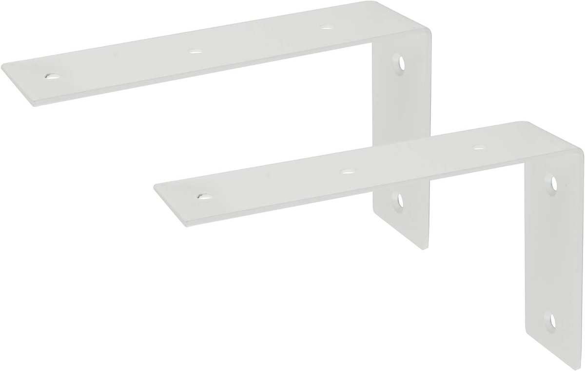 Stevige 2-delige witte plankensteun van 17,5 cm - Roestvrij staal, industrieel design, perfect voor wandplanken en boekenplanken