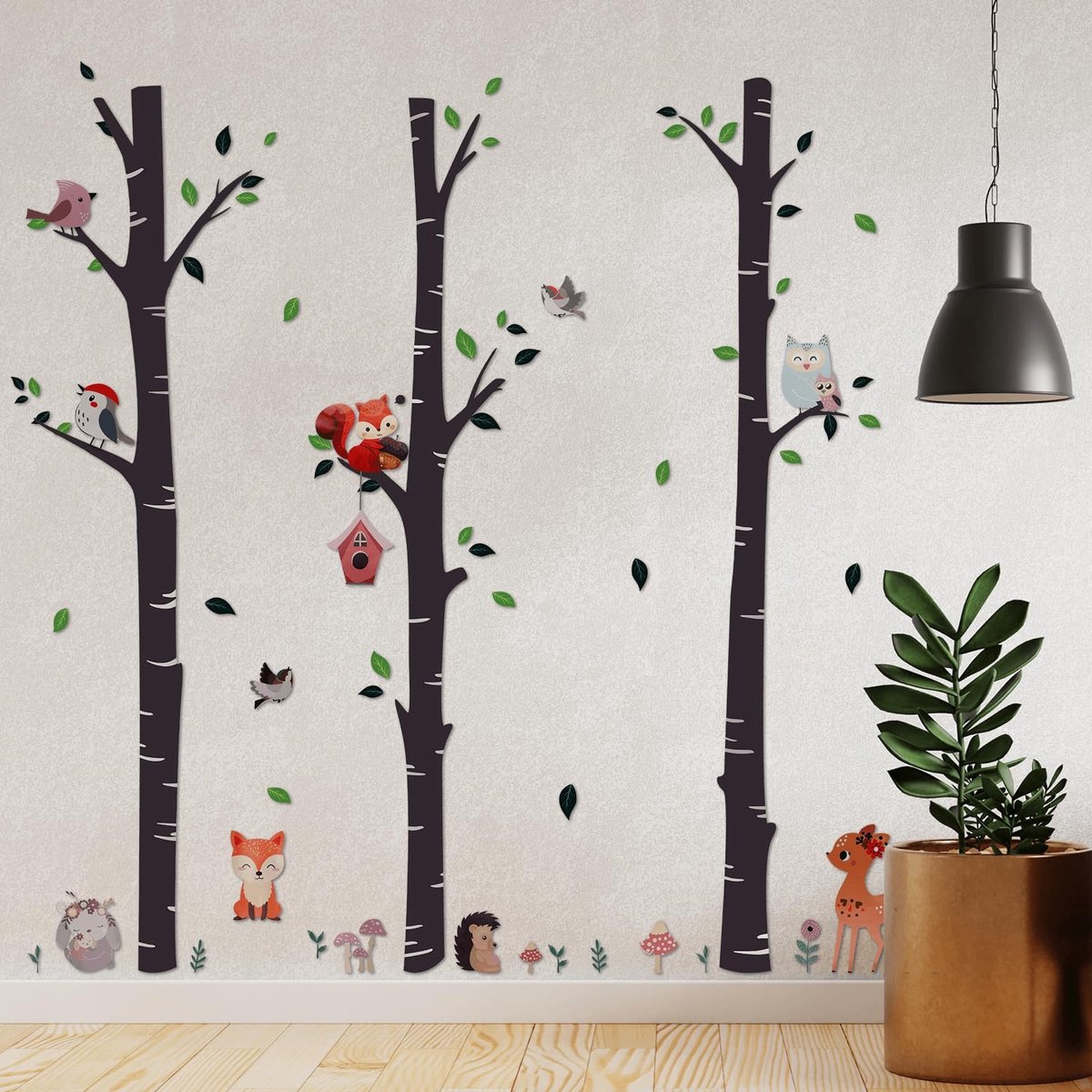 Dailygoods- Muurstickers Bosdieren - 4 Stuks - Muurdecoratie Kinderkamer - PVC - Afmetingen 90x30cm - Compleet 178x172cm - Wanddecoratie