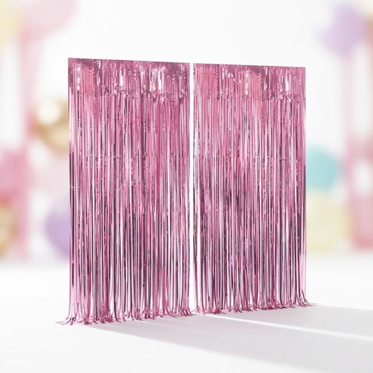 ElleMooi Set van 2 Metalen Folie Gordijnen Roze - 1x2 Meter - Glitter Achtergrondgordijn voor Verjaardag Bruiloft en Feestdecoratie