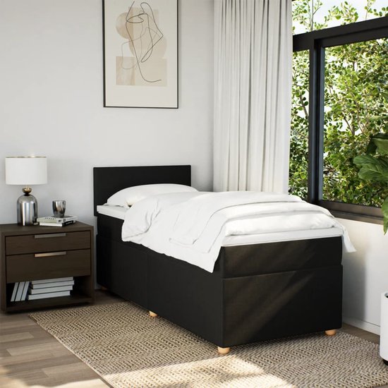 vidaXL - Boxspring - met - matras - stof - zwart - 100x200 - cm