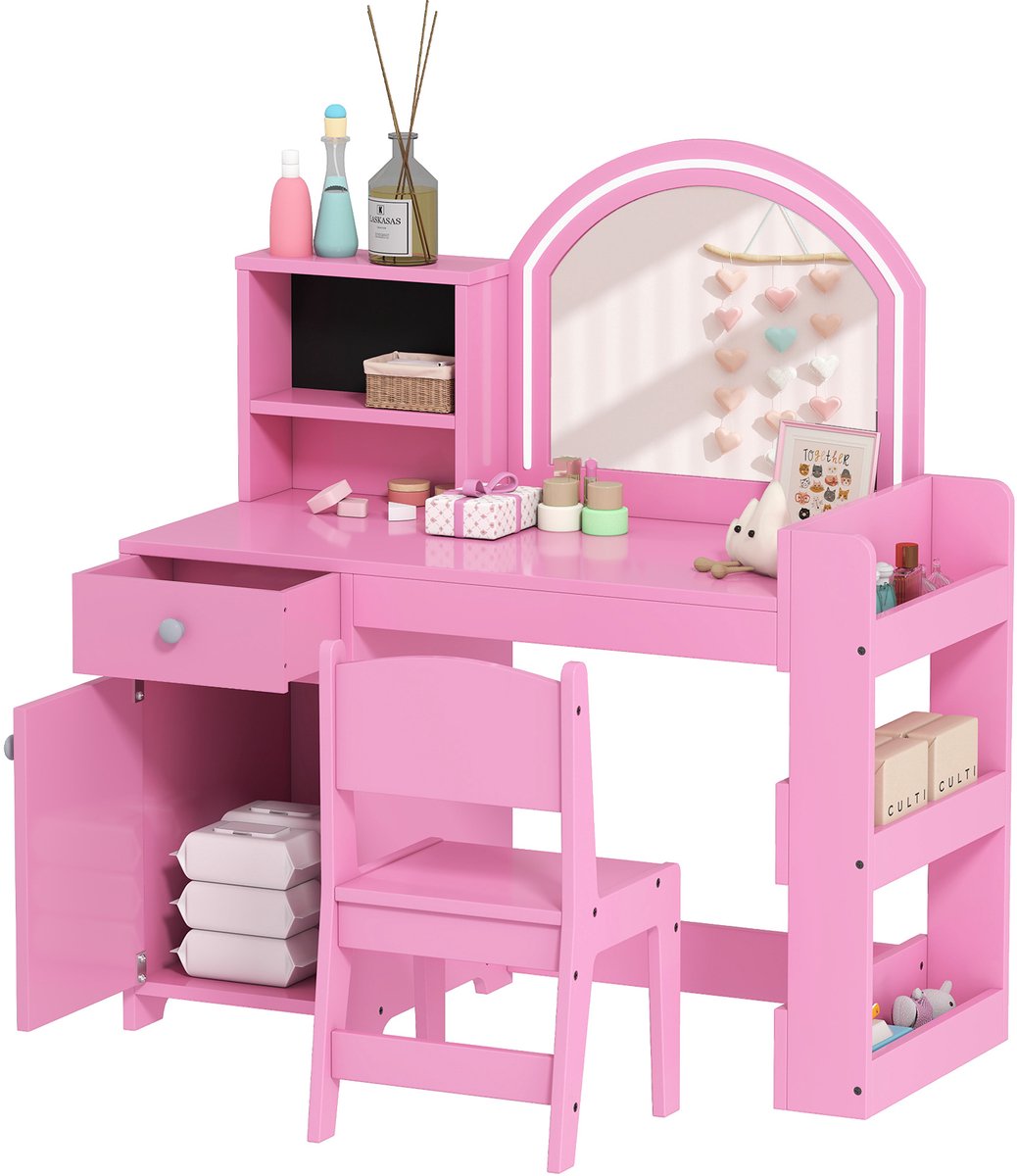 AIYAPLAY Kaptafelset voor kinderen - MDF - 88,6 x 38,8 x 96,9 cm - Roze
