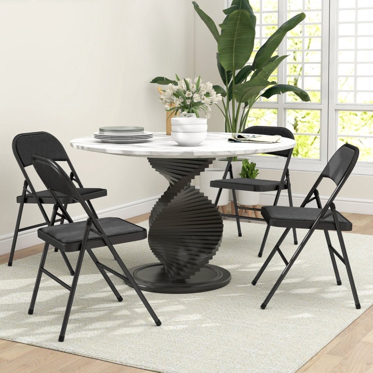 REDOM Klapstoelen Set Van 4 - Opvouwbaar en Gevoerd - Modern - Voor Eetkamer of Kantoor - Polyester - Zwart - 45 × 46 × 78 cm