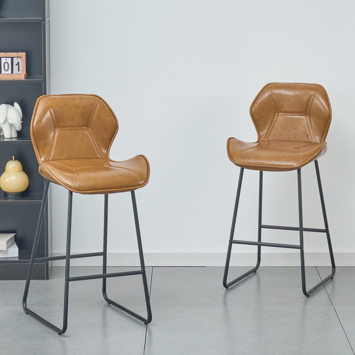 REDOM Barkrukken Set Van 2 - Met Rugleuning En Voetensteun - Modern - Voor Keuken En Bar - Metaal En Kunstleer - Bruin