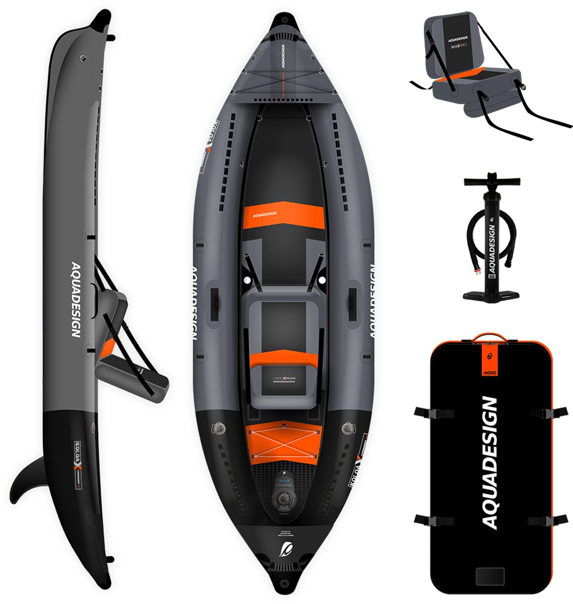 Aquadesign KOLOA Xperience 305 opblaasbare kajak – vis- en toerkajak – 1 persoon – PVC dropstitch – zelflozend – draagvermogen 180 kg