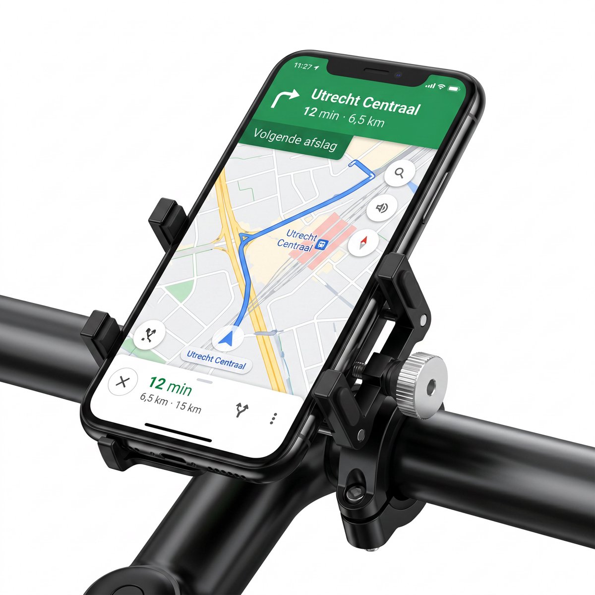 Oneproduct Telefoonhouder Fiets - Aluminium Smartphone Houder - Voor E-bike, MTB, Scooter & Brommer - Zwart
