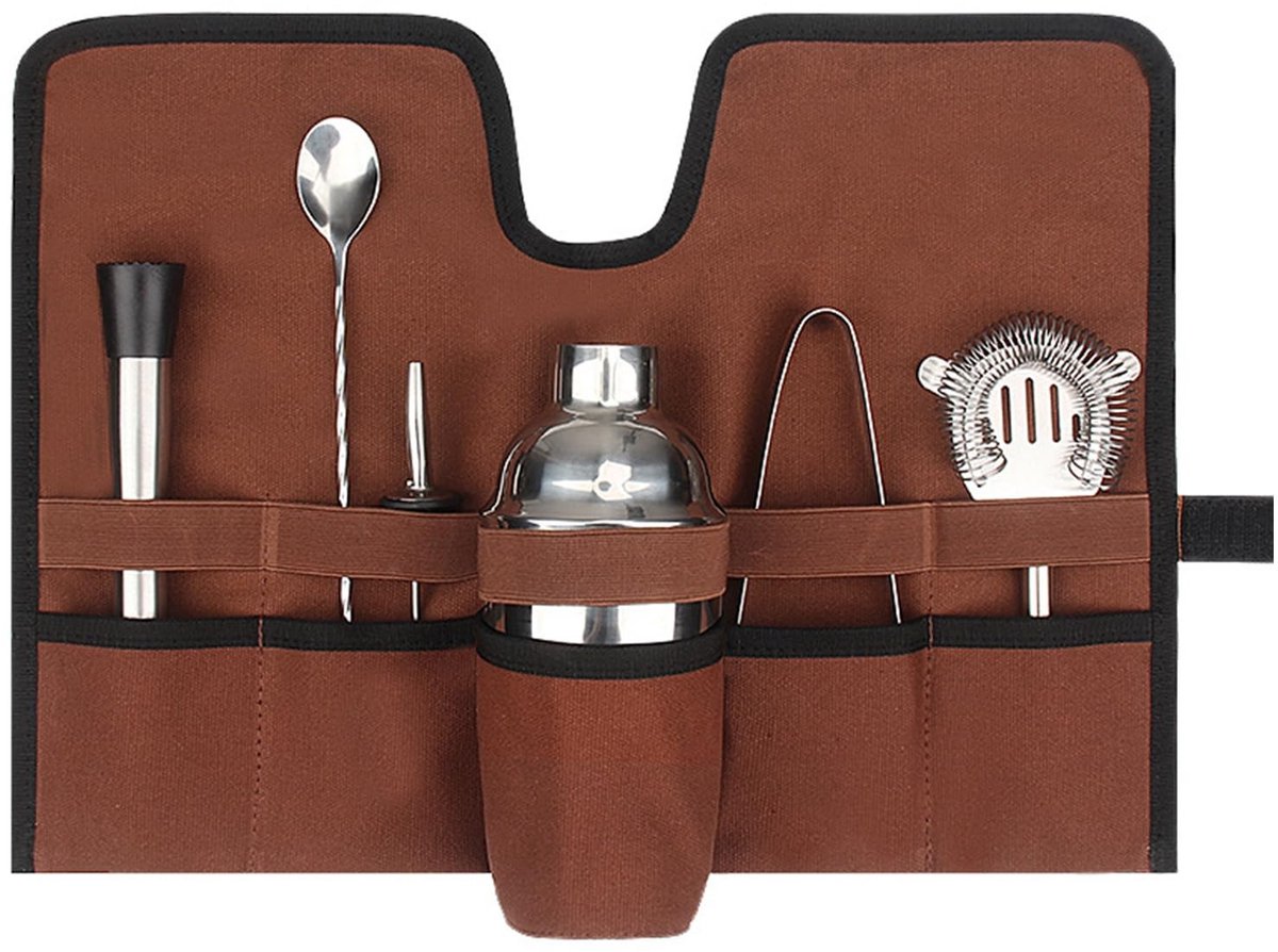 Dailygoods- Barmantas - Opvouwbare Cocktailset - Canvas Draagtas - Compact en Lichtgewicht - Voor Kamperen en Reizen - Duurzaam Materiaal