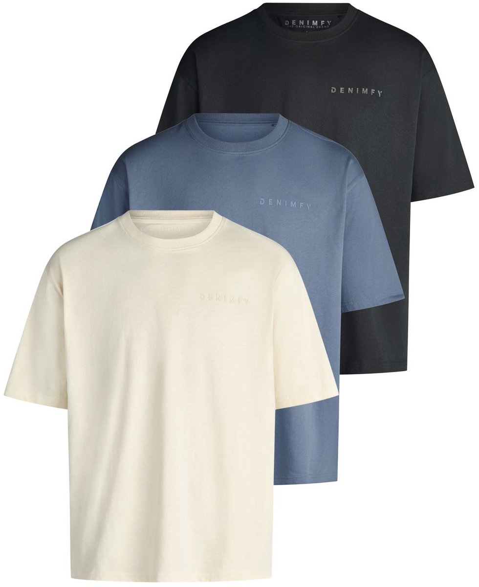 DENIMFY Heren T-Shirt DFTed 3 Pack bequem Veelkleurig M Ronde Hals Volwassenen gemaakt van 100% katoen