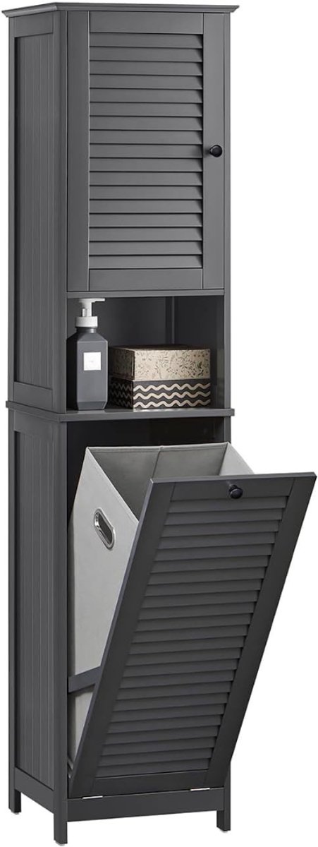 QIN® Kolomkas Staand - Opbergkasten met Deuren - Hoge Kast - Donkergrijs - ‎‎37cm x 40cm x 170cm