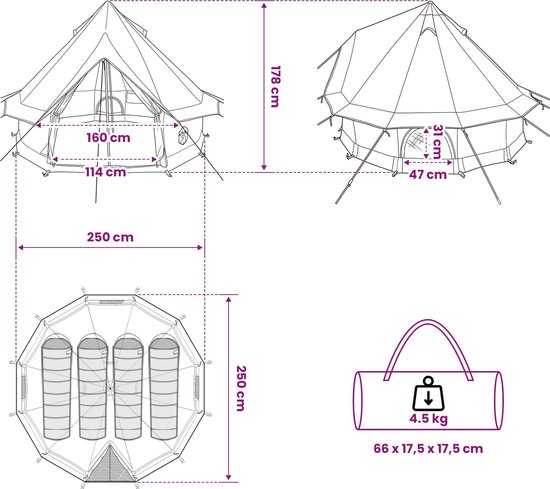 vidaXL - Tipi - Tent - met - dak - Groen - 250 - x - 250 - cm - Polyester - en - Staal van Vidaxl — afbeelding 5