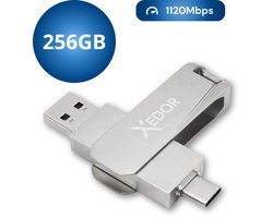 Xedor® Base - Clé USB - 256 GB - 1120 Mbps - USB C et A - iPhone et Android