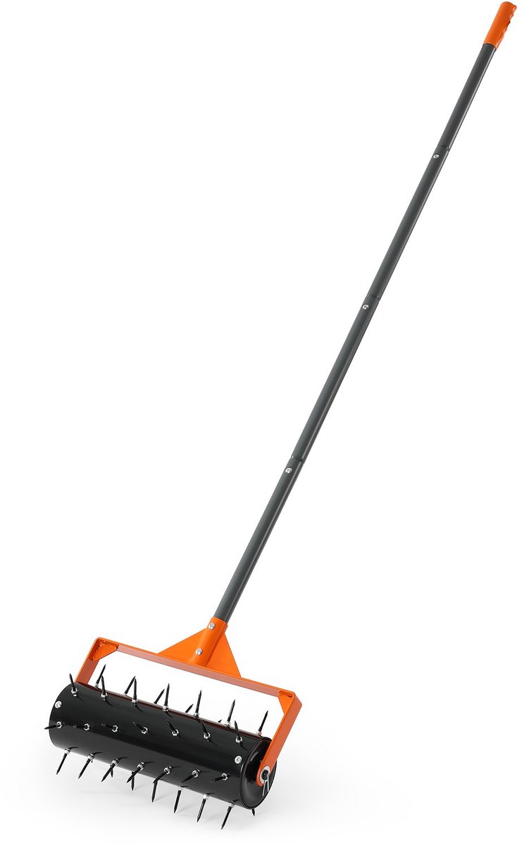 Gazonbeluchter - Handmatige gazonprikker met spijkerroller - 42 stalen spikes - Lange steel - Voor verdichte grond - Zwart