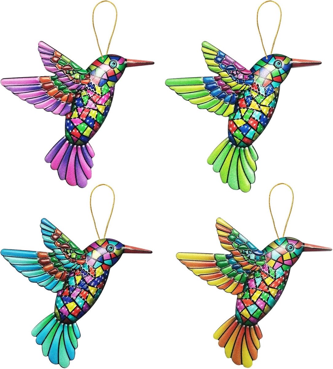4pcs Kolibrie Wanddecoratie - Kleurige Buiten Wanddecoraties - Hangdecoratie voor Tuin Patio Porche Deur