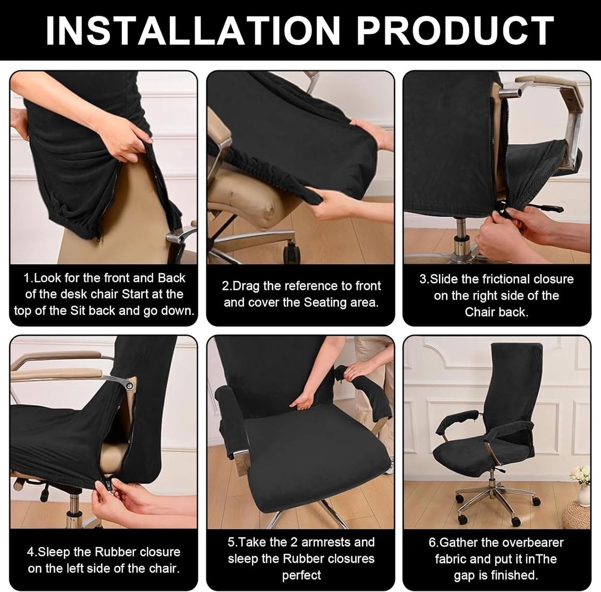 Office Chair Cover met Armleuningen - Hoogwaardige Elastische Bescherming voor Gaming en Kantoorstoelen - Zwart - XL – foto 5