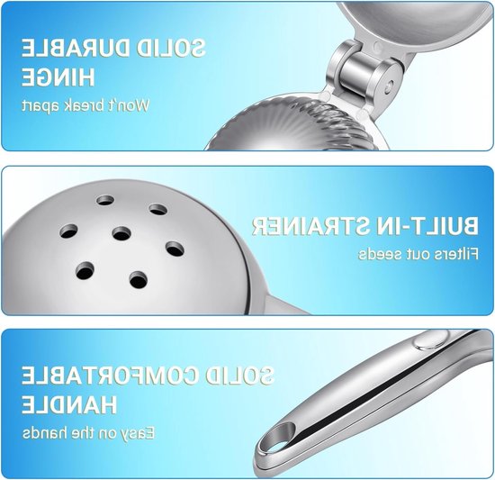 Allecto - Citruspers - Handmatige citroenpers - Robuuste kwaliteit - Zilver - Ideaal voor cocktails - Perfect voor citrusvruchten - Geschikt voor k... van Allecto — afbeelding 3