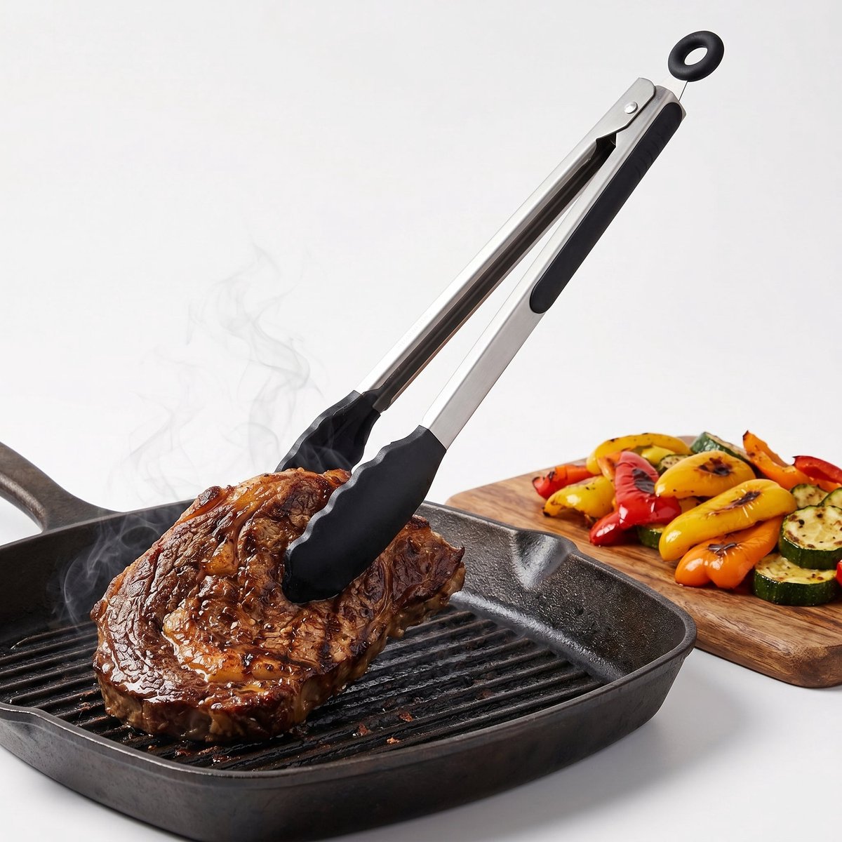 Cheqo® Keukentang RVS en Siliconen - BBQ Tang - Vleestang - Serveertang - Grilltang - Pastatang - Salade Tang - Buffettang - Kooktang - Barbecuetang - Hittebestendig - Antislip Handvat - voor Koken, Grillen en Barbecue