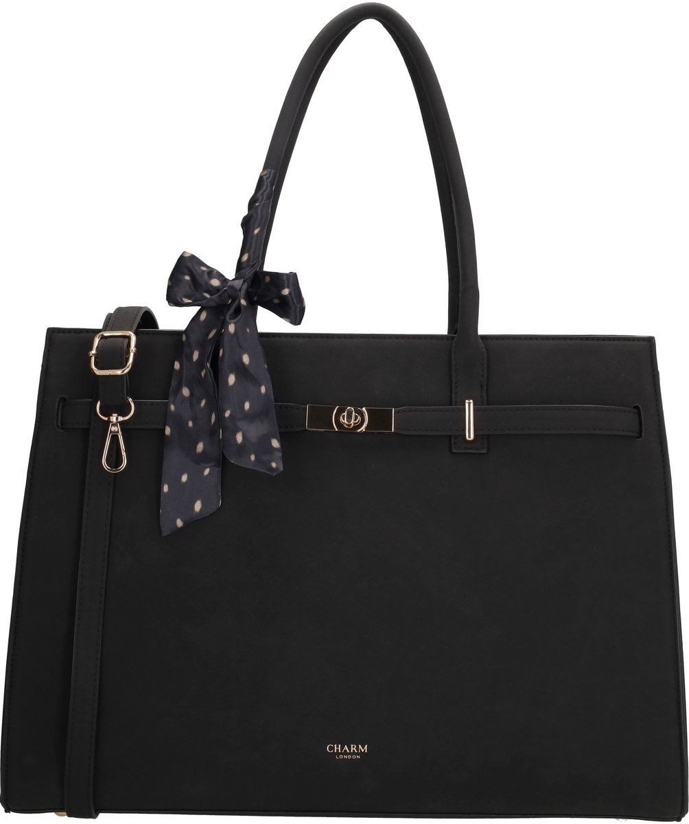 Charm London The Hamptons Village Laptoptas - 15.6 inch - Werktas - Schoudertas - Met Tussenritsvak - Afneembare Verstelbare Band - Schooltas - A4 - Zwart