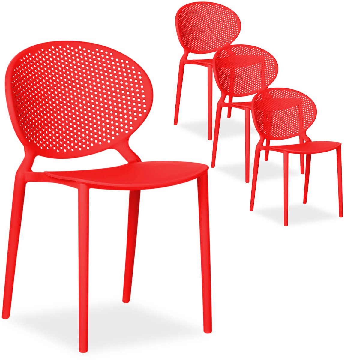 Homestyle4u Tuinstoelen - Set van 4 - Balkonstoel - Stapelstoelen - Rood