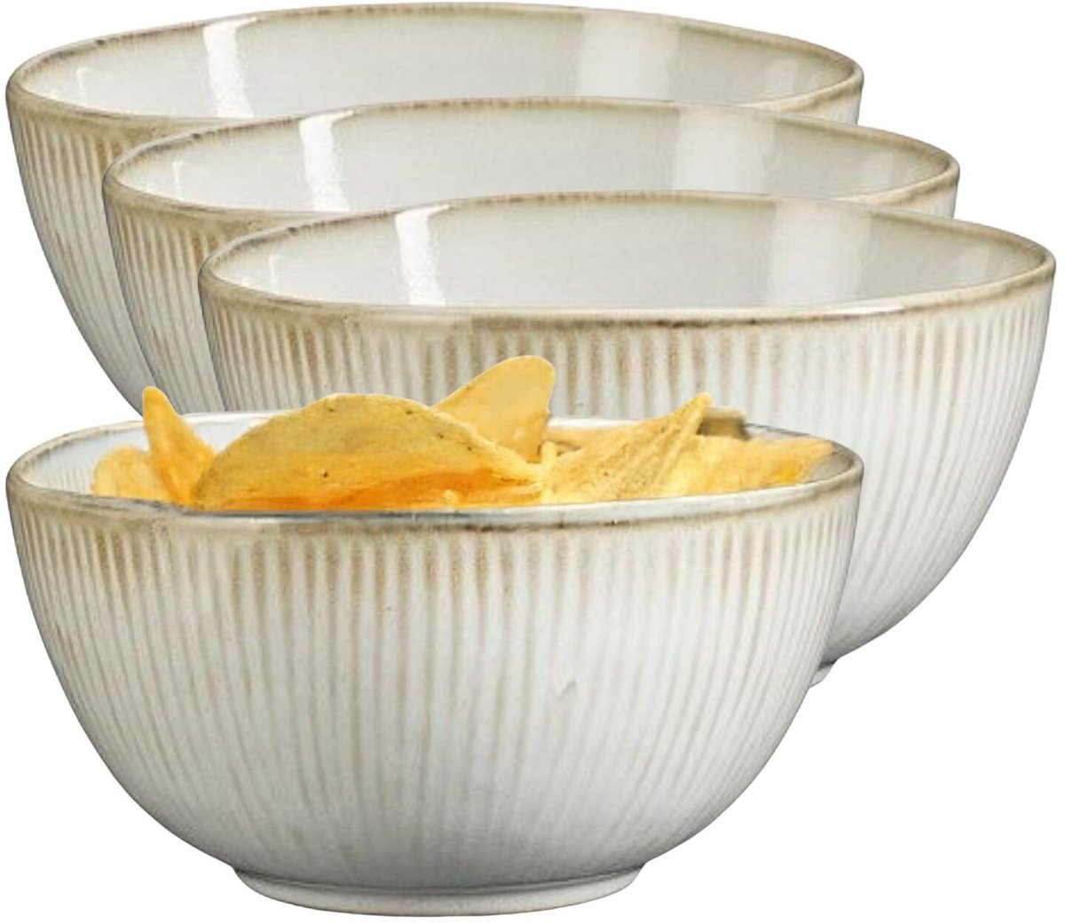 Mica Decorations Serveer/chips schaaltje Nusa - 8x - creme - 14 x 7 cm - keramiek - kommetjes