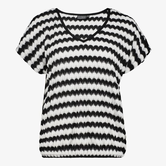 TwoDay dames T-shirt met golvend patroon zwart wit - Maat XXL