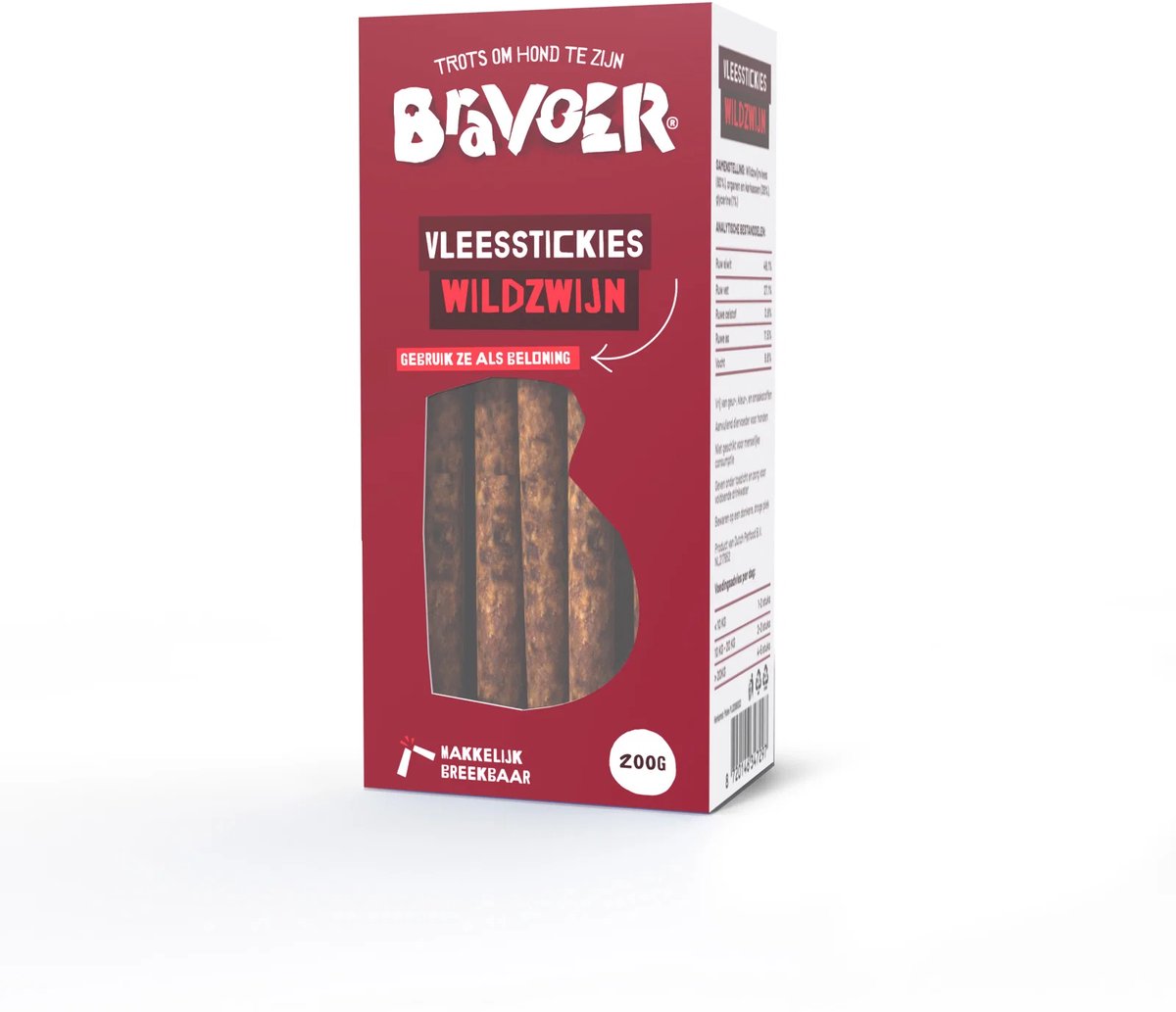Bravoer Vleesstickies Wildzwijn - Hondensnacks - 200 gram -