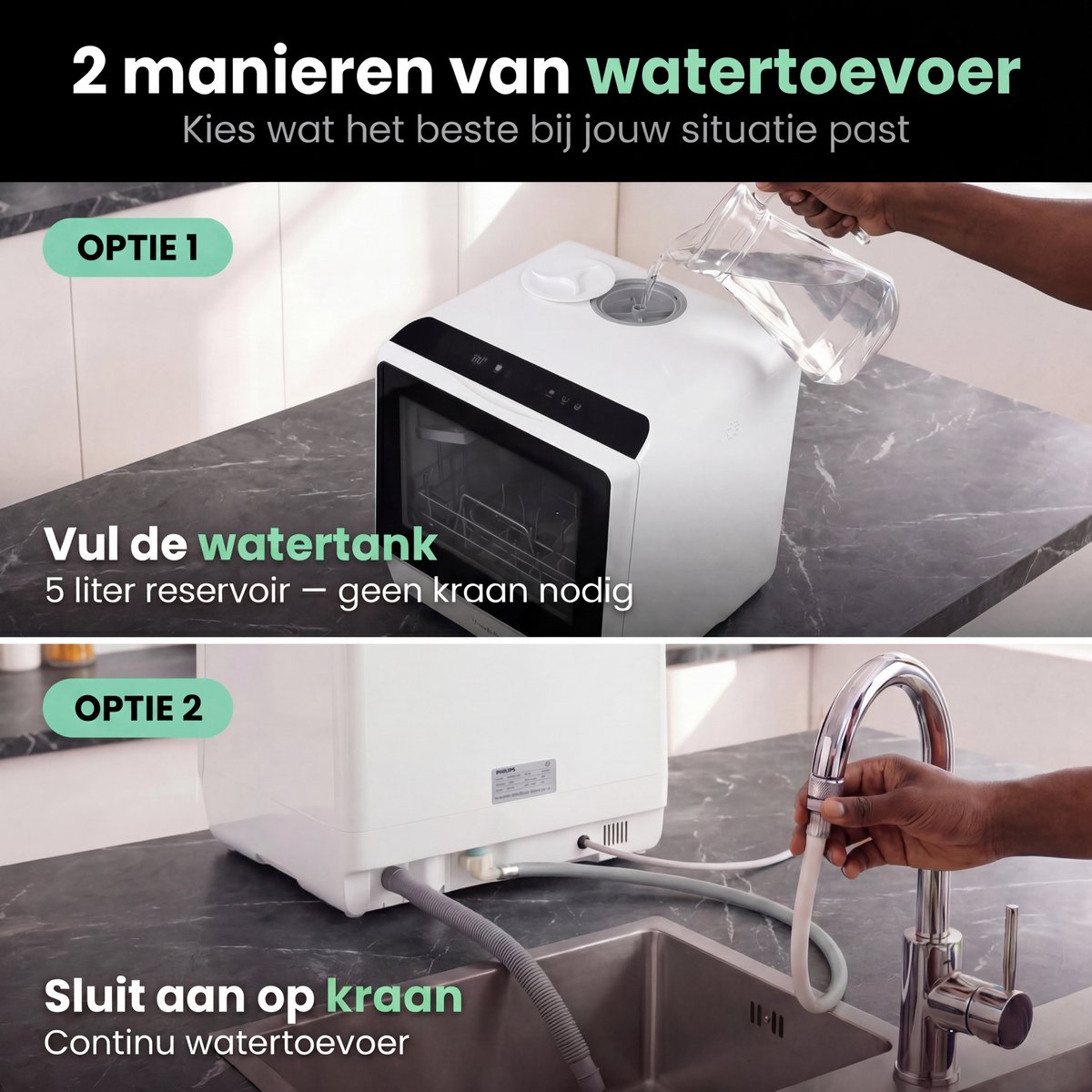 Ventux® Mini Vaatwasser Incl. App – Afwasmachine – 5 Programma’s – 900 Watt – 42,5 x 42,8 x 45,8 cm - Wit – foto 4
