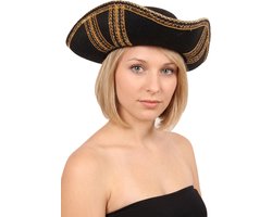 KIMU® Driesteek Kapitein Hoed Piraat Zwart Goud - Kapiteinshoed Piratenhoed - One Size Halloween