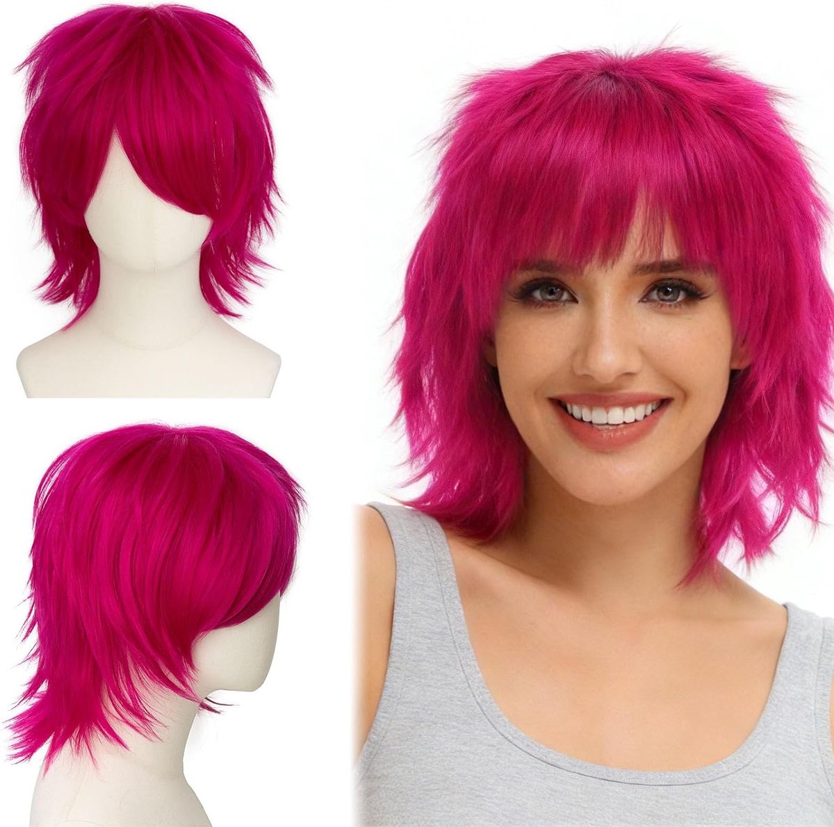 Korte Anime Peruk in Warm Roze voor Mannen en Vrouwen, Perfect voor Halloween en Carnaval