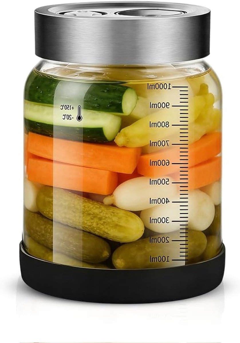 Fermentatieglas met deksel en ventiel, 1 liter, ideaal voor het maken van kombucha, zuurko