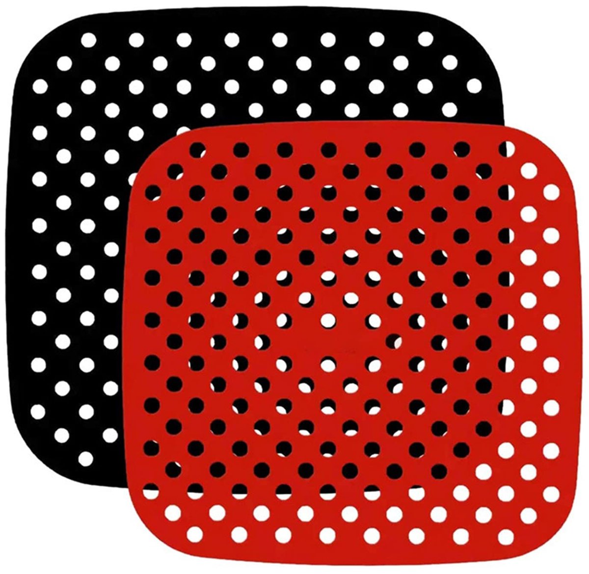 Dailygoody - Siliconen Airfryer Liners - Herbruikbaar Bakpapier - 18 cm - Anti-aanbakvoering - Geperforeerd - Geschikt voor Luchtfriteuse - Zwart en R