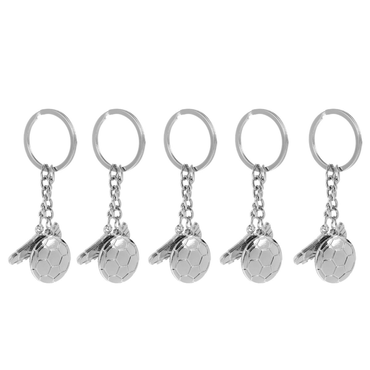 Dailygoody - Sleutelhanger Voetbal - Sport Sleutelhanger - 3D Voetbal en Sportschoenen - Zilver - Perfect voor Voetballiefhebbers - Sleutelhanger Set ...