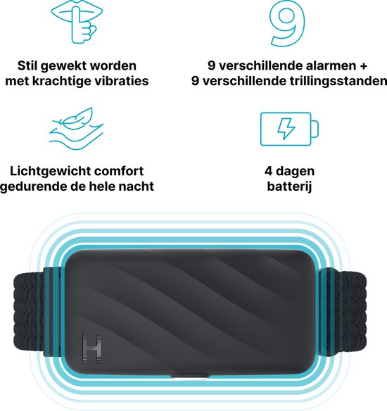 HoMedics Wakeband Trillingsalarm Armband Wekker - 9 Alarm en Vibratie Instellingen - Stille Trilwekker - Vibratiealarm - App - 68 uur Batterijduur - Zwart