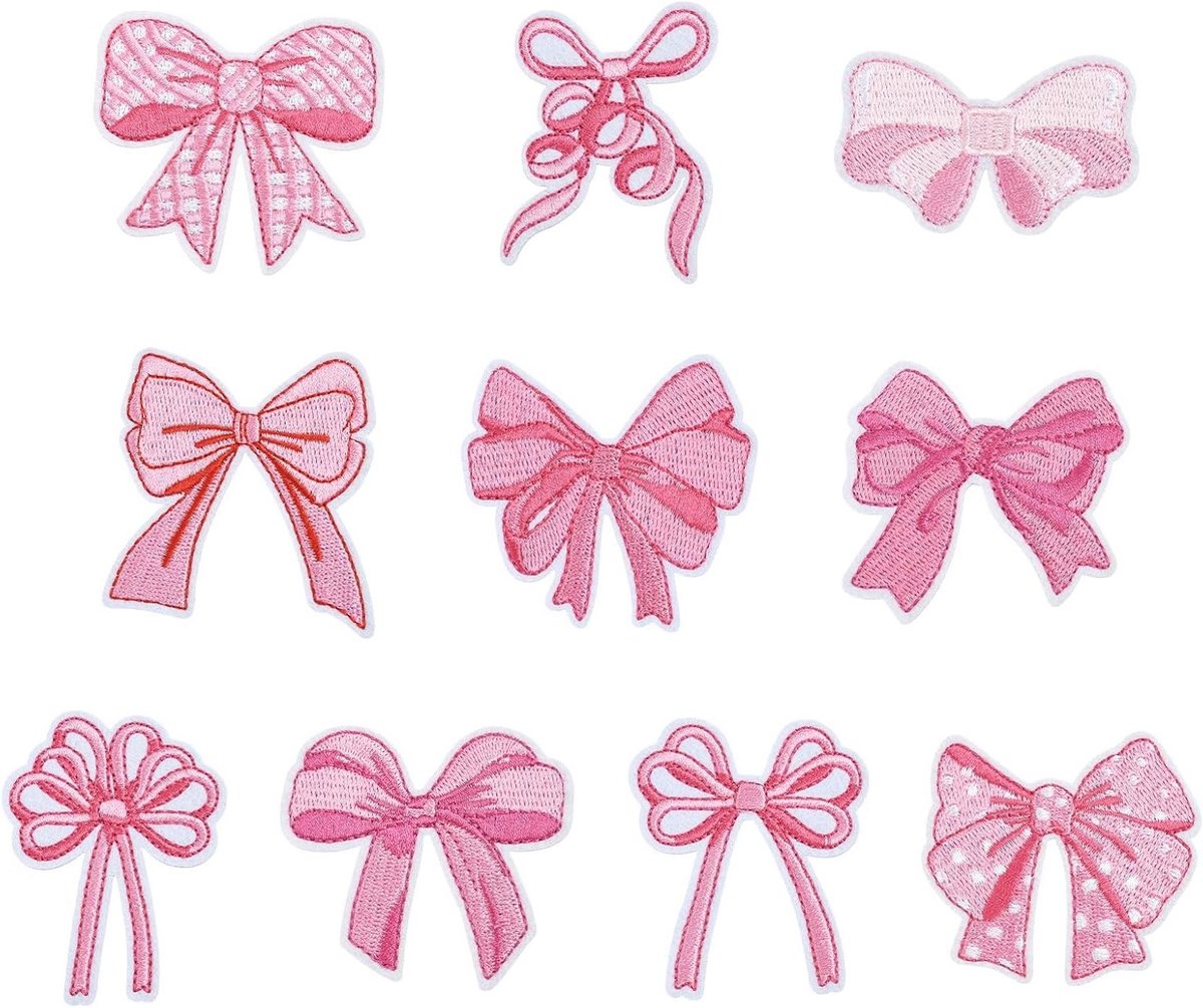 10 Stuks Roze Strik Patches - Vlinderdas Applicaties voor Kostuum Reparatie en Naaien van Jeans, Jassen en Kleding Accessoires