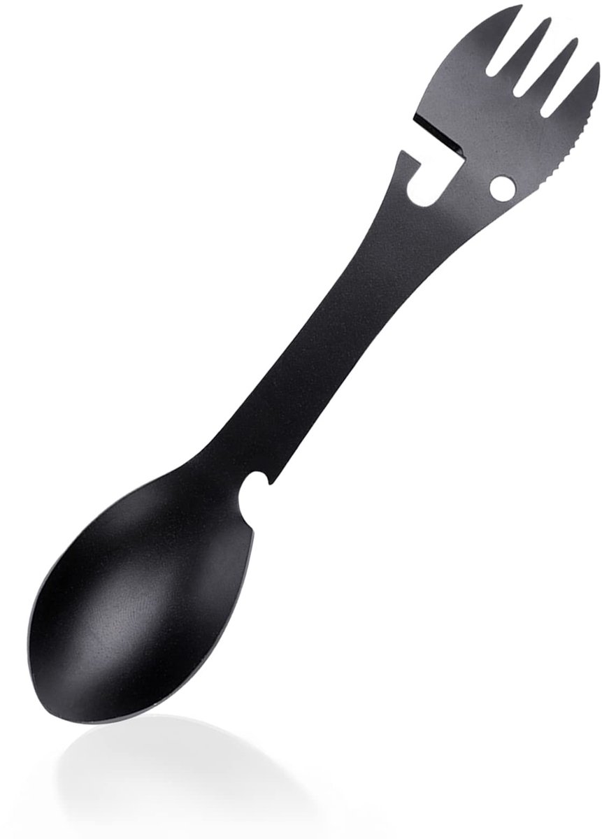 Dailygoody - Spork Inox - Multifunctionele Lepelvork - Draagbaar en Lichtgewicht - Zwart - Kamperen en Picknicken - Ideaal voor Buitenactiviteiten - R..