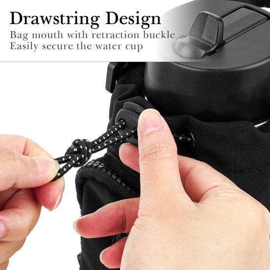 Dailygoody - Waterfles Draagtas - Waterfleshouder - Ideaal voor Sport en Reizen - Zwart - Trekkoord Waterfles Riemhouder - Geschikt voor 26oz en 36oz — afbeelding 5