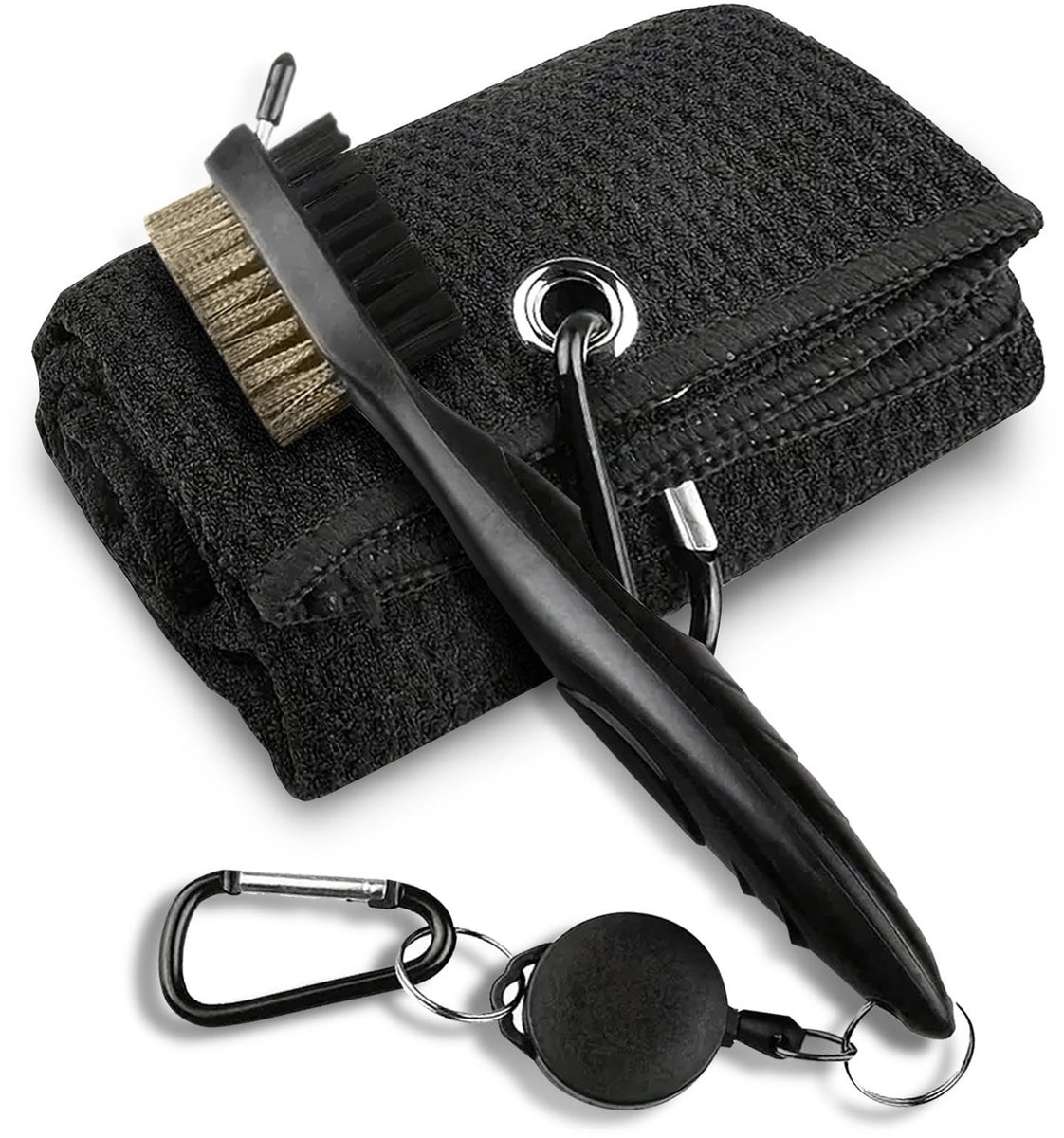 Dailygoody - Golfclubborstel - Microvezel handdoekenset - Met karabijnclip - Zwart/blauw - Golfreinigingsset - Golfcadeaus voor heren - Golfaccessoire