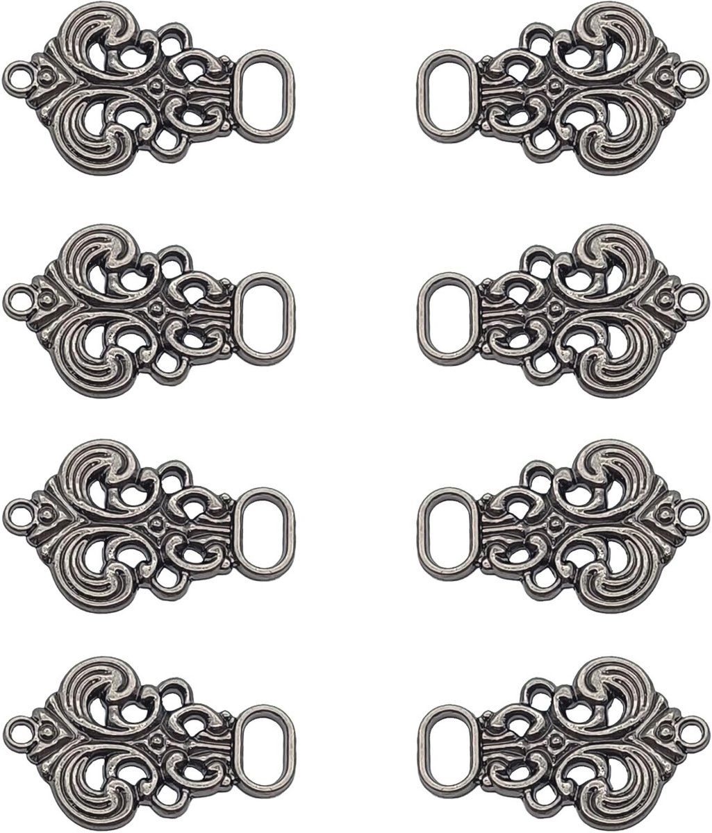 Elegante Metaal Corset Haakjes voor Dirndl, 8 Stuks (4 Paren), Perfect voor Kostuum Mode, Corset Jurk en Dirndl Rok, 33 x 21 mm, Grijs