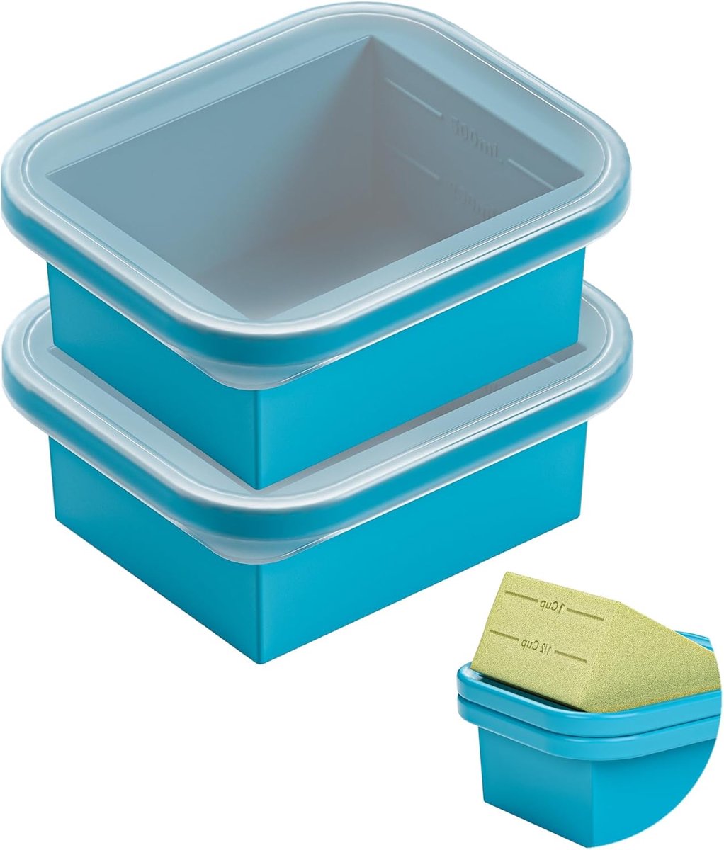 Extra grote siliconen diepvriesbak met deksel, geschikt voor het invriezen van soepen, sauzen, kant-en-klaar maaltijden, yoghurt, havermout, enz., 600 ml.