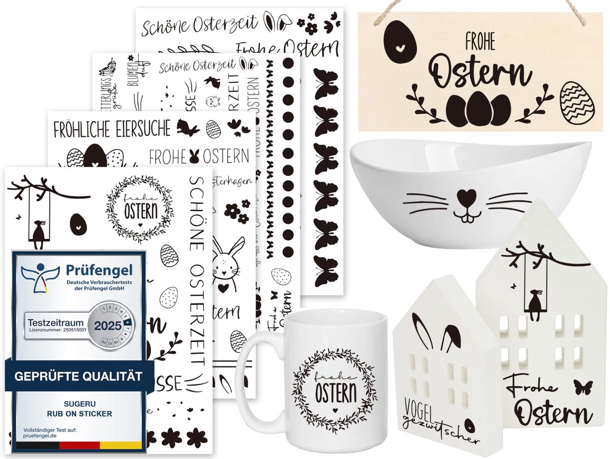 Dailygoody - Rub On Paasstickers - Decoratie voor Meubels - Creatieve DIY - 4 Stuks Set - 