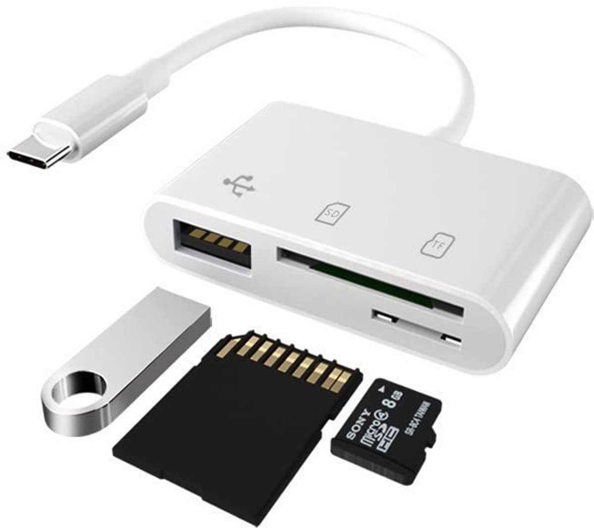 Dailygoody - Multifunctionele kaartlezer - 3 in 1 - Gemakkelijk foto’s overzetten - Compact formaat - USB C kaartlezer - Ideaal voor laptop en smartph
